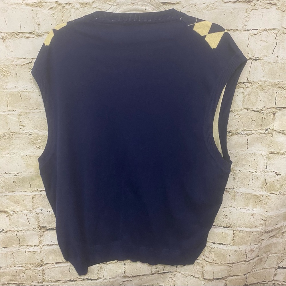 Tasso Elba Golf Blue Yellow Argyle Print V Neck Sweater Vest - Picture 3 of 4